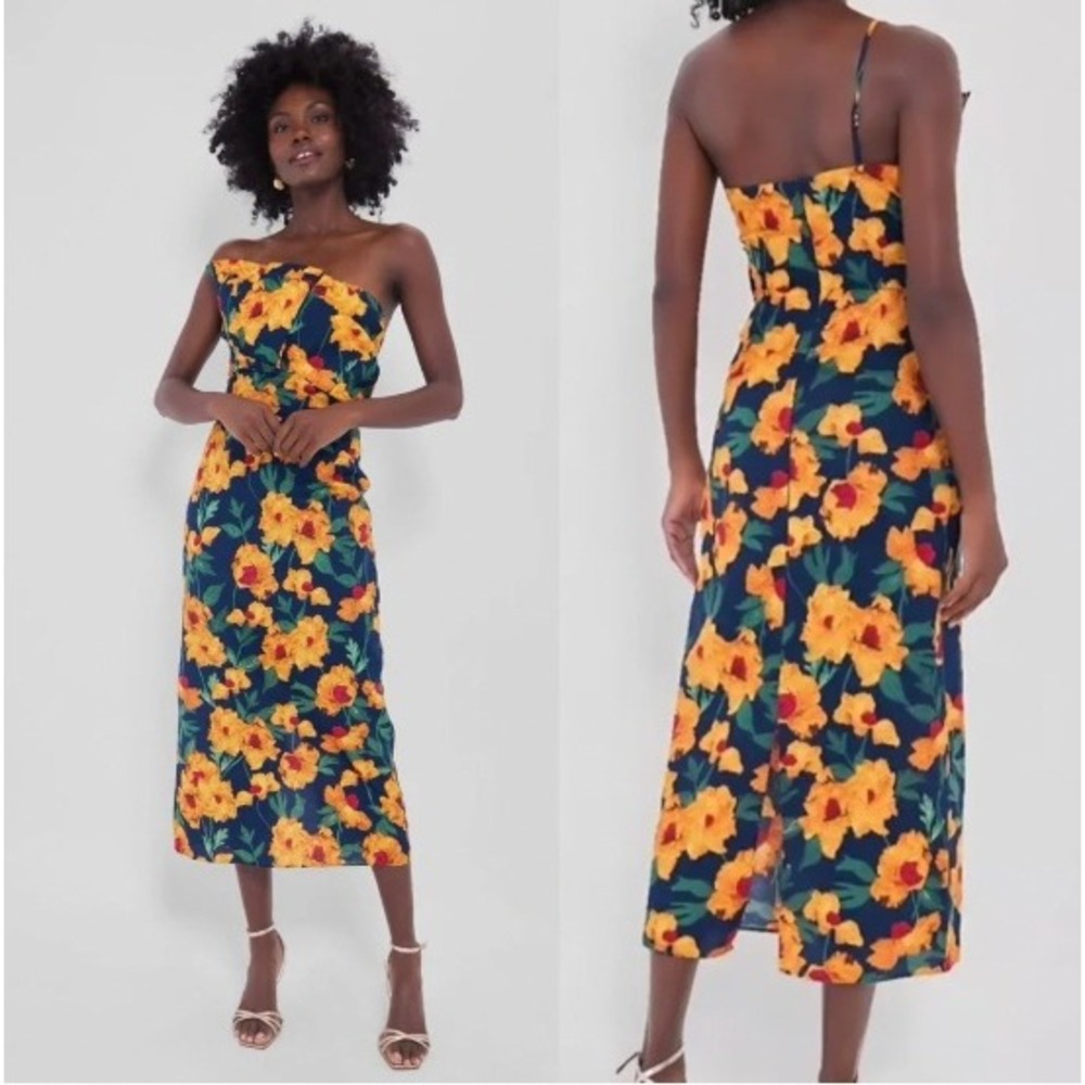 Hyacinth House Navy Marigold Floral Ruffle Margot Midi Dress Size‎ XS NWT Preppy